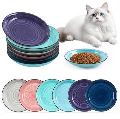Imagen del producto de Cuencos para comida de gato, de cerámica, juego de 6 unidades, en varios colores, para gatos