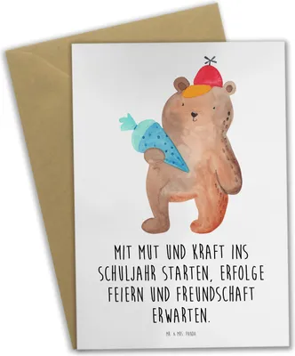 Produktbild von Mr. & Mrs. Panda Grußkarte Mutiger Schulanfang - Weiß - Geschenk, vatertagskarte, osterkarte, feiern, Schulbeginn, Erfolge, Stärke, osterkarten, einladungskarten, Trost