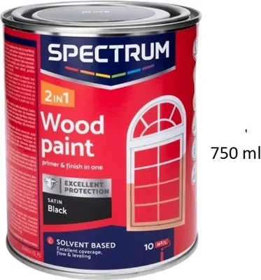 Produktbild von Spectrum 2-in-1 Holzlack Primer Finish Seidenglanz Schwarz Satin 750 ml