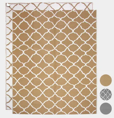 Produktbild von LifeGoods Outdoor Teppich - 120x180CM - Außenteppich - Gartenteppich - Wendbar - Inkl. Tragetasche - Mit Muster - Beige/Weiß