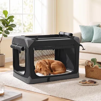 Produktbild von FEANDREA Faltbare Hundebox Hundetransportbox FEANDREA Faltbare Hundebox Hundetransportbox für Auto und Zuhfür Auto und Zuhause 84 x 58 x 58 cm Schwarz