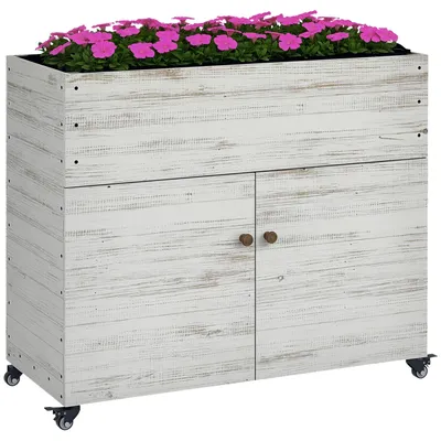 Produktbild von Outsunny Hochbeet aus Holz, Frühbeet mit Schrankfach, Kräuterbeet mit Rollen