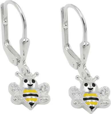Produktbild von Paar Ohrhänger 23x8mm Bienen gelb-schwarz lackiert Zirkonia 925 Silber Kinder