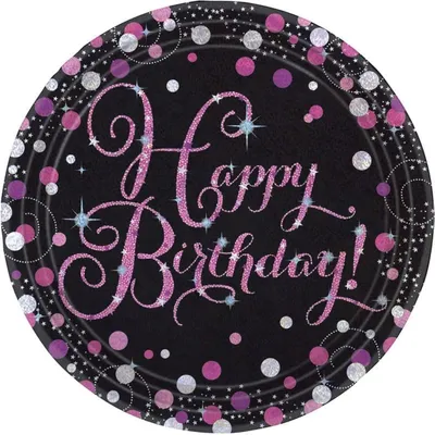 Image de 8 assiettes scintillantes pour anniversaire, roses et noires