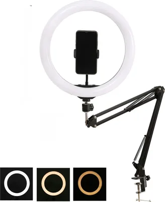 Produktbild von LED Selfie Ringlicht, Telefonständer mit klappbarem Arm, Kreisfülllicht, dimmbares Stativ, Fotografie-Ringlicht für Streaming