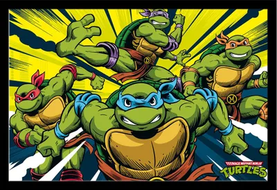 Produktbild von TMNT - Poster - Turtles in action + Wechselrahmen, Shinsuke® Maxi MDF schwarz, Acryl-Scheibe
