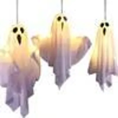 Produktbild von 3er Set Halloween Deko Outdoor, 50cm Hängende Geister Windsack Mit Lichterketten, LED Scream Fliegende Geist Halloween Patio Rasen Garten Party Nachbildung