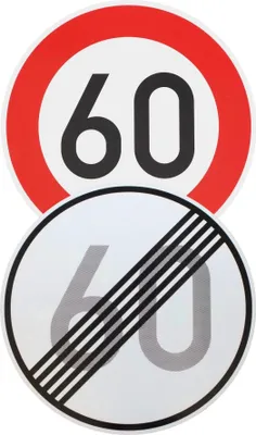 Produktbild von Original 2 x Verkehrszeichen Nr. 278-60 Ende 60 km/h und Nr. 274-60 60 km/h Straßenschild Verkehrsschild nach StVO mit RAL Schilder Temposchild 600 mm