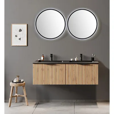 Produktbild von Waschplatz Set 120cm, Waschbecken schwarz matt, Eiche, LIVINGSTON-03
