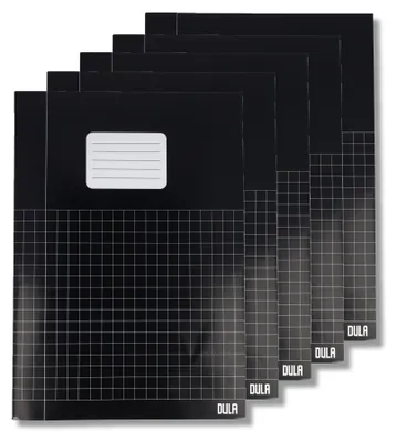 Produktbild von DULA Hefte - A4 Format kariert 10 mm - Schwarz - 5er Pack - Schulheft kariert