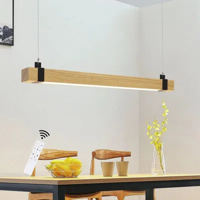 Obrázek produktu pro ZMH LED závěsné světlo jídelní stůl závěsná lampa dřevo stmívatelné s dálkovým ovládáním 19W 100CM vintage závěsné světlo retro dřevěný paprsek rustikální jídelní stolní lampa