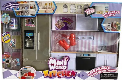A toy kitchen playset in its packaging.