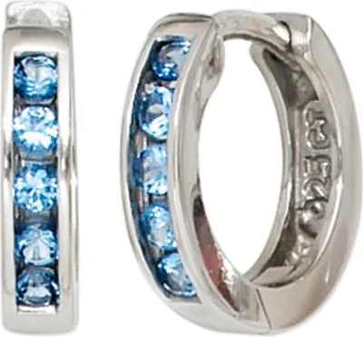Produktbild von Creolen Creole Ohrringe aus 925 Silber mit 10 Zirkonia blau hellblau
