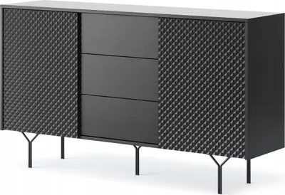 Produktbild von Sideboard schwarz 144 cm Rabon - Kommode mit 2 Türen - Whonzimmerkommode, Schubladen, Beine