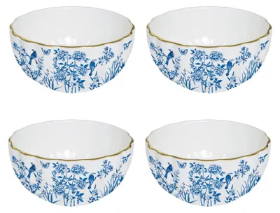 Produktbild von 4er Set Dessertschalen PARADISE GARDEN D. 12cm weiß blau Porzellan Easy Life