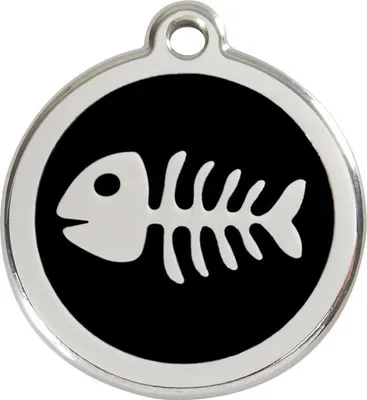 Produktbild von Fisch Skelett Schwarz Edelstahl Hundemarke klein/klein Ø. 2 cm - Reddingo