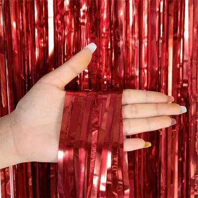Immagine prodotto di Tenda di orpelli rossa - 200 x 100 cm - tenda glitterata per cornici di porte come decorazione, festa, matrimonio, decorazione di compleanno per bambini e adulti (rosso)