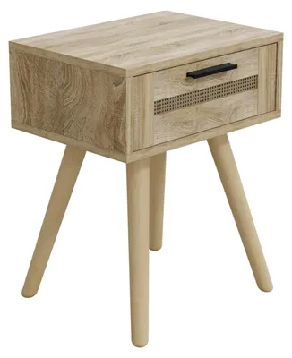 Produktbild von HAGO24 Nachttisch Beistelltisch Nachtkommode Rattan Eiche Sonoma 40x30x50 cm Schublade Massivholzfüße Aluminiumgriff Schlafzimmer Möbel