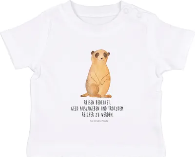 Produktbild von Mr. & Mrs. Panda Organic Baby Shirt Erdmännchen 0. - 6. Monat - Weiß - Geschenk, T-Shirt, Afrika, Traveling, Roadtrip, Kinder, Spruch, Reisen, Babyshirt