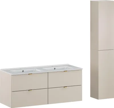 Zdjęcie produktu dla Kaszmirowe meble łazienkowe szafka DALIA CASHMERE z umywalką 120 i słupkami
