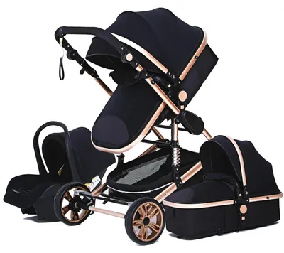 Produktbild von Babywagen, Hohe Landschaft, Zusammenklappbares Design, 3 in 1 schwarz gold