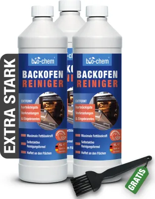 Produktbild von bio-chem Backofenreiniger EXTRA STARK 3x1000ml Gel Paste inkl. Pinsel I Selbstarbeitender Fettlöser für Backofen, Herd & Grill | Löst Eingebranntes ohne Aufheizen, Schrubben & Gerüche I  DE