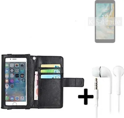 Produktbild von K-S-Trade Handyhülle + Kopfhörer kompatibel mit Nokia C02 Schutzhülle Case mit Displayschutz / Schutzfolie schwarz + Kopfhörer Flip Cover Wallet