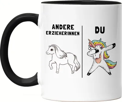 Produktbild von Erzieherin Tasse Schwarz Kindergarten Abschied Einhorn Lustig Dankeschön & Abschiedsgeschenk Kindergarten Kita