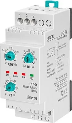 Produktbild von Phasenschutzrelais FKT-06F für dreiphasige Lasten, Über-/Unterspannung 500V/240V, Asymmetrie 5-25%, Zeit 0,1-20s, Phasenausfall, DIN-Schiene, 35,6mm breit