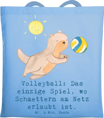 Produktbild von Mr. & Mrs. Panda Einkaufstasche Volleyball Schmettern - Sky Blue - Geschenk, Sportler, Tote Bag, Sportart, Teamsport, Schmetterball, Schnelligkeit, Teamarbeit, Spaß, Netz