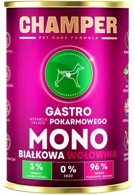 Obrázek produktu pro CHAMPER Gastro Monoprotein Hovězí – Mokré krmivo pro psy – 400 g