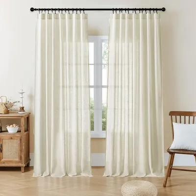 Linnen Optik Vorhänge 2er-Set, halbtransparent, 132 x 228 cm, Weiß