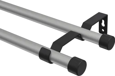 Produktbild von Interdeco Gardinenstange / Vorhangstange Silbergrau / Schwarz, Typ Olymp Lucan (Kappe), 16 mm Ø 2-läufig, 100 cm