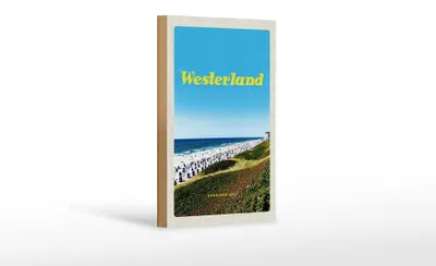 Produktbild von Holzschild Reise 12x18 cm Westerland Strand Meer Strandkörbe