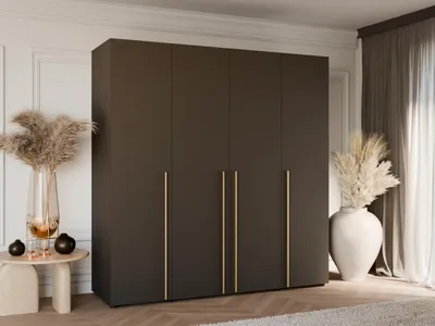 Produktbild von Viertüriger Kleiderschrank DOMINO 200 cm 4 Türen Schlafzimmer Wohnzimmer Schwarz Kleiderstange
