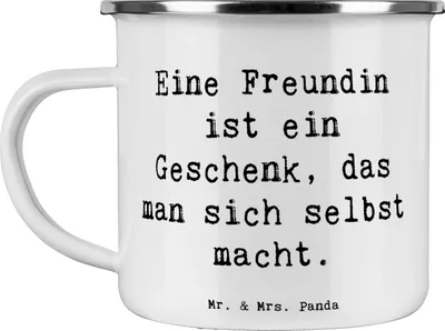 Produktbild von Mr. & Mrs. Panda Teetasse Spruch Geschenk Freundin - Weiß - Danke, Emaille Tasse, Freundschaft, Herz, Bedanken, Geschenkidee, Teebecher, Aufmerksamkeit, Lächeln, Haferl