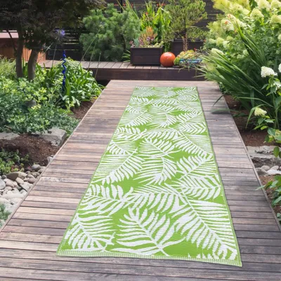 Immagine prodotto di Tappeto da esterno con motivo a foglie di palma, colore verde - Dimensioni: 90 x 300 cm