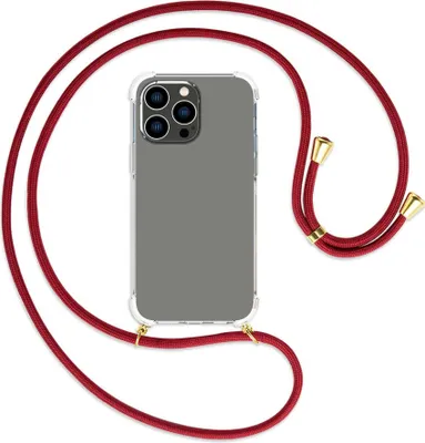Produktbild von Handykette Backcover-Schutzhülle mit Band (Metall goldfarben) für Apple iPhone 14 Pro Max (6.7'') - dunkelrot