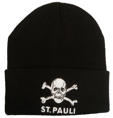 Produktbild von FC St. Pauli Babymütze Totenkopf, Original Fanartikel, Schwarze Strickmütze mit gesticktem Totenkopf, 100% Baumwolle