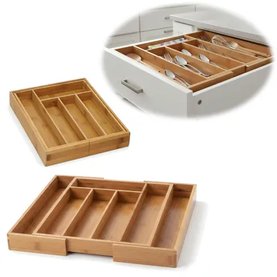Produktbild von LS-LebenStil Holz Schubladeneinsatz Besteckkasten 28-45cm Bambus ausziehbar Besteckbox Küchen Schubladen Organizer Schubladentrenner verstellbar