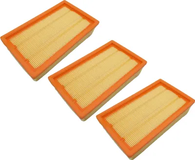 Three rectangular air filters arranged diagonally on a white background.