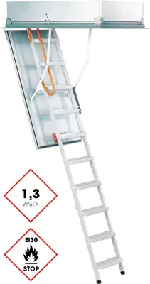Produktbild von Minka Bodentreppe Type 12 Solid brandhemmend mit ISO-OD U-Wert 0,7 W/m2K bis 275cm Raumhöhe 130x70cm Deckenöffnung