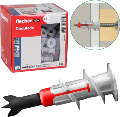 Produktbild von Fischer DuoBlade selbstbohrende Gipskartondübel, starke Dübel für einfache Montage, 40St.