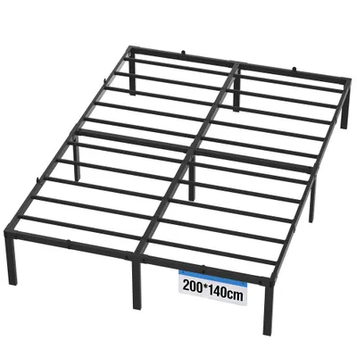 Produktbild von Metallbett 140x200 cm Schwarz – Doppelbett Bettgestell aus Stahl, stabil bis 360 kg, Bettrahmen mit 31 cm Stauraum, modernes Gästebett