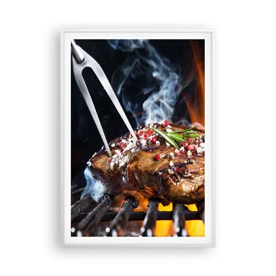 Produktbild von Gerahmtes Poster - Weißer Rahmen - Steak Grill Flammen Essen - 70x100 cm - Wand Bild - Wanddeko - Wandbilder - Wandposter - Bilderrahmen - Bilder - Kunstdruck - Wandbild - P2WPA70x100-2865