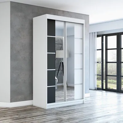 Productafbeelding van Schuifdeurenkast, kledingkast ERA, 120 cm. Kast met garderobe en spiegel. Beschikbaar in verschillende kleuren (wit, zwart, sonoma). Meubels van de fabrikant!