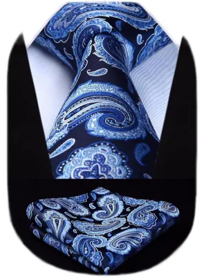 Obrázok produktu pre Sada pánskych kravát a vreckovky, modrá, 100% hodváb, vzor Jacquard, paisley, kvetinový motív