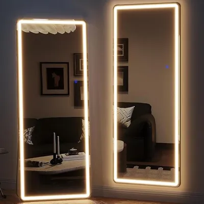 Produktbild von Ganzkörperspiegel mit Beleuchtung, Wandspiegel mit Licht, LED-Spiegel Groß mit Ständer, Standspiegel Beleuchtet, Großer Stehspiegel für Schlafzimmer, Wohnzimmer, Flur (Schwarz XXL)