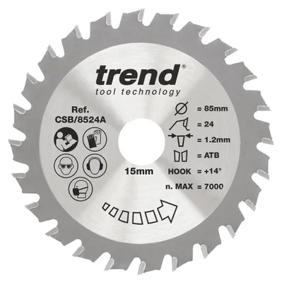 Imagen del producto de Disco de sierra circular, diámetro de 85 mm, 24 dientes, agujero de 15 mm, con incrustaciones de carburo de tungsteno, para madera