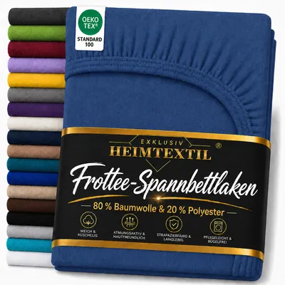 Produktbild von EXKLUSIV HEIMTEXTIL Frottee Spannbettlaken 90 - 100 x 200 cm Navyblau 80% Baumwolle 20% Polyester Bed-Sheet Bettlaken Spannbetttuch Topper Leinentuch